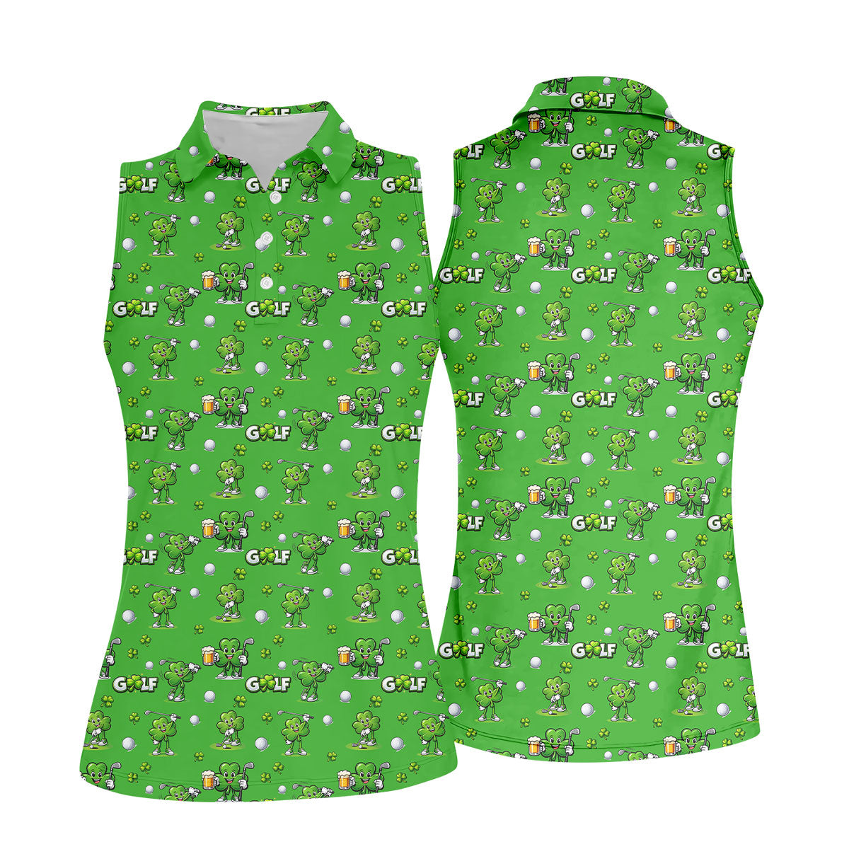 Three Leaf Clover Golf And Beer St Patrick's Day Green Golf Shirt, Women's Golf Shirts, Ladies Golf Polos