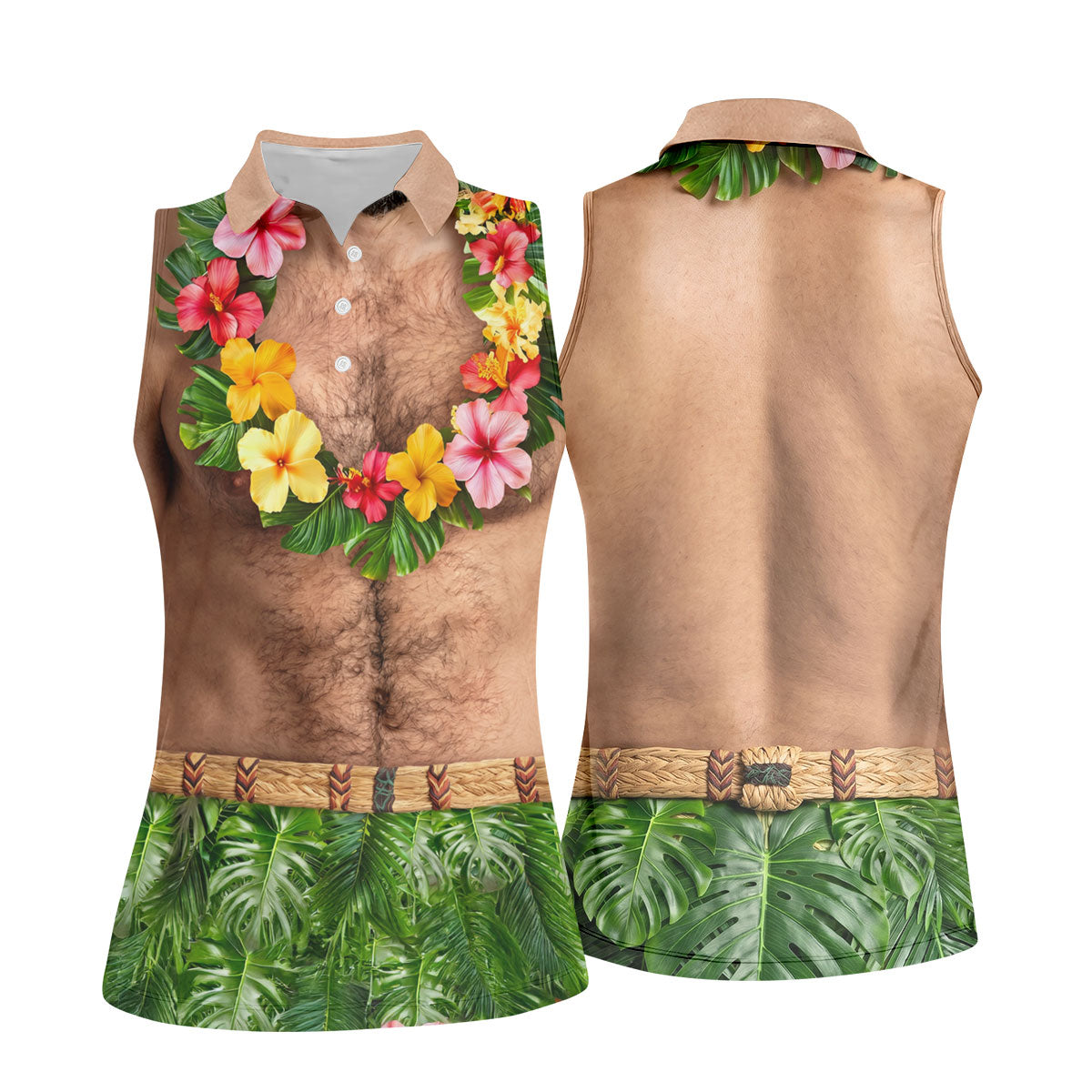 Tropical Theme Party Fun Women's Golf Shirts, Hawaiian Golf Shirt, Ladies Golf Polos