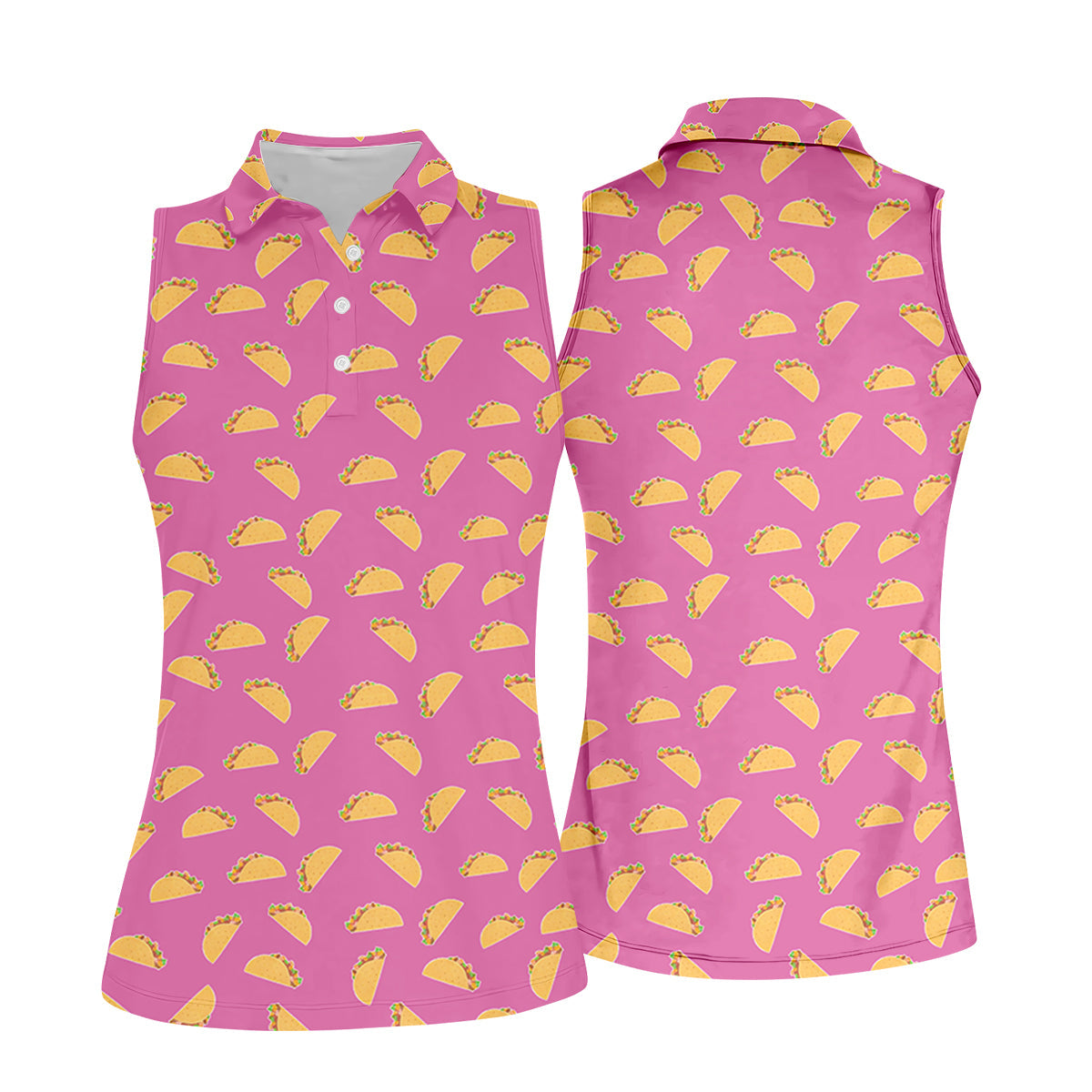 The Pink Taco Seamless Pattern Women's Golf Shirts, Women's Golf Tops, Ladies Golf Shirt