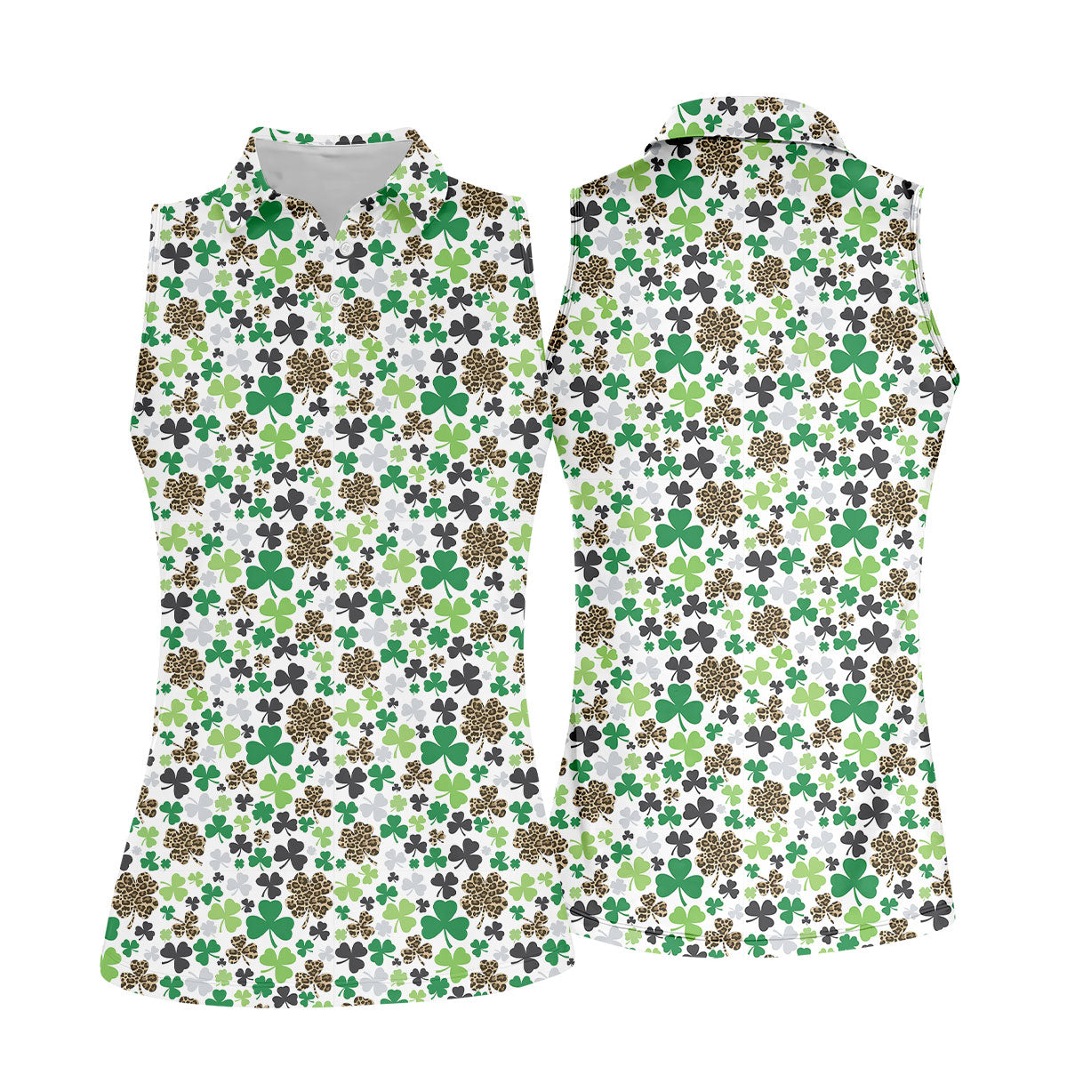 Leopard Pattern St Patrick's Day Shamrock Golf Shirt, Fun Women's Golf Shirts, Women's Golf Tops