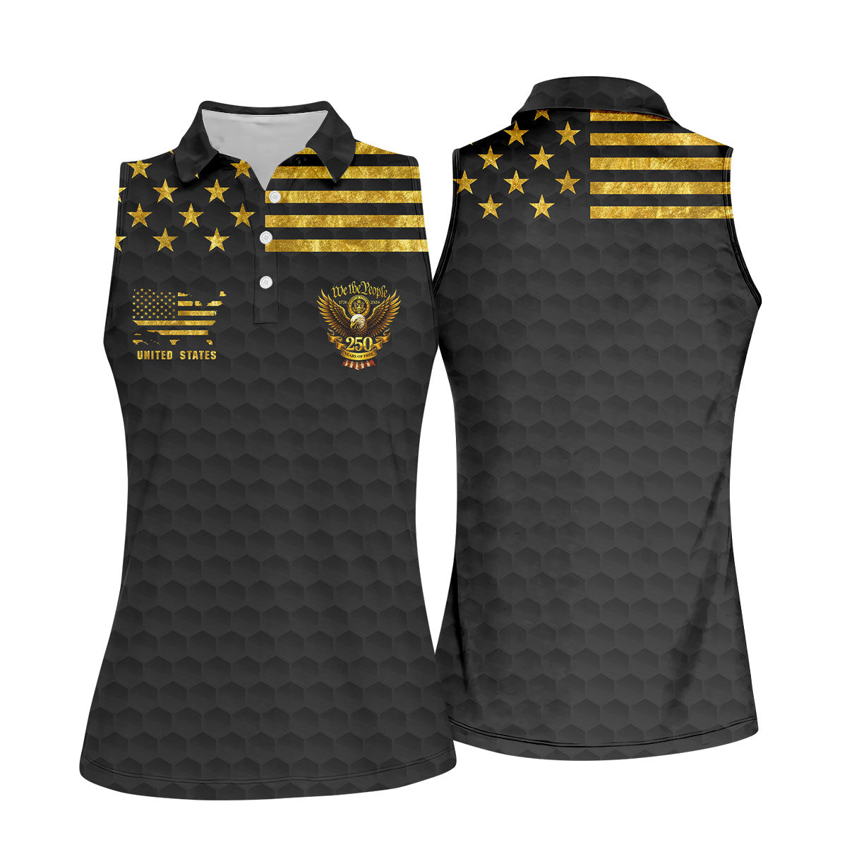 We The People 250 Years Of Free Black And Gold 4th Of July Golf Shirt, Women's Golf Tops