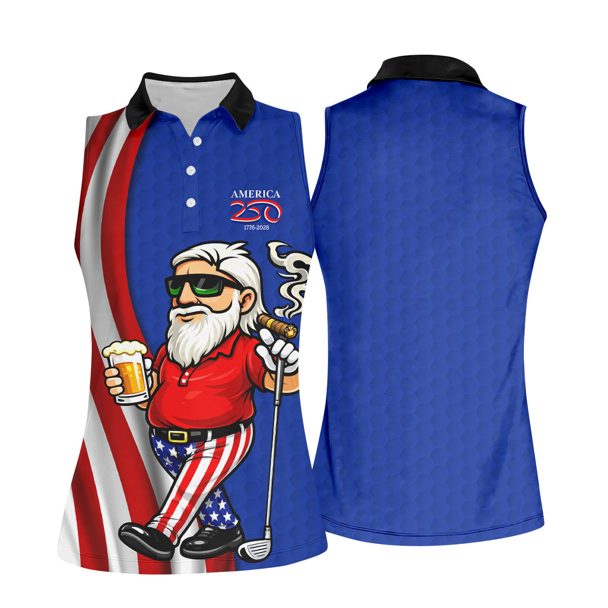 America 250 Patriotic Man 4th Of July Navy Golf Shirt, Golf And Beer Women's Golf Tops