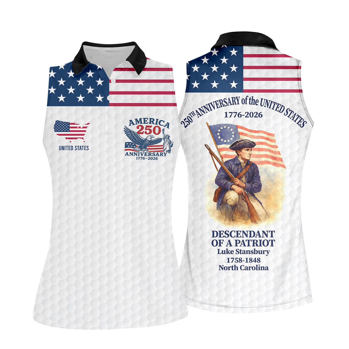 Descendant Of A Patriot Black Collar Golf Shirt For Women, Patriotic 4th Of July Golf Shirt