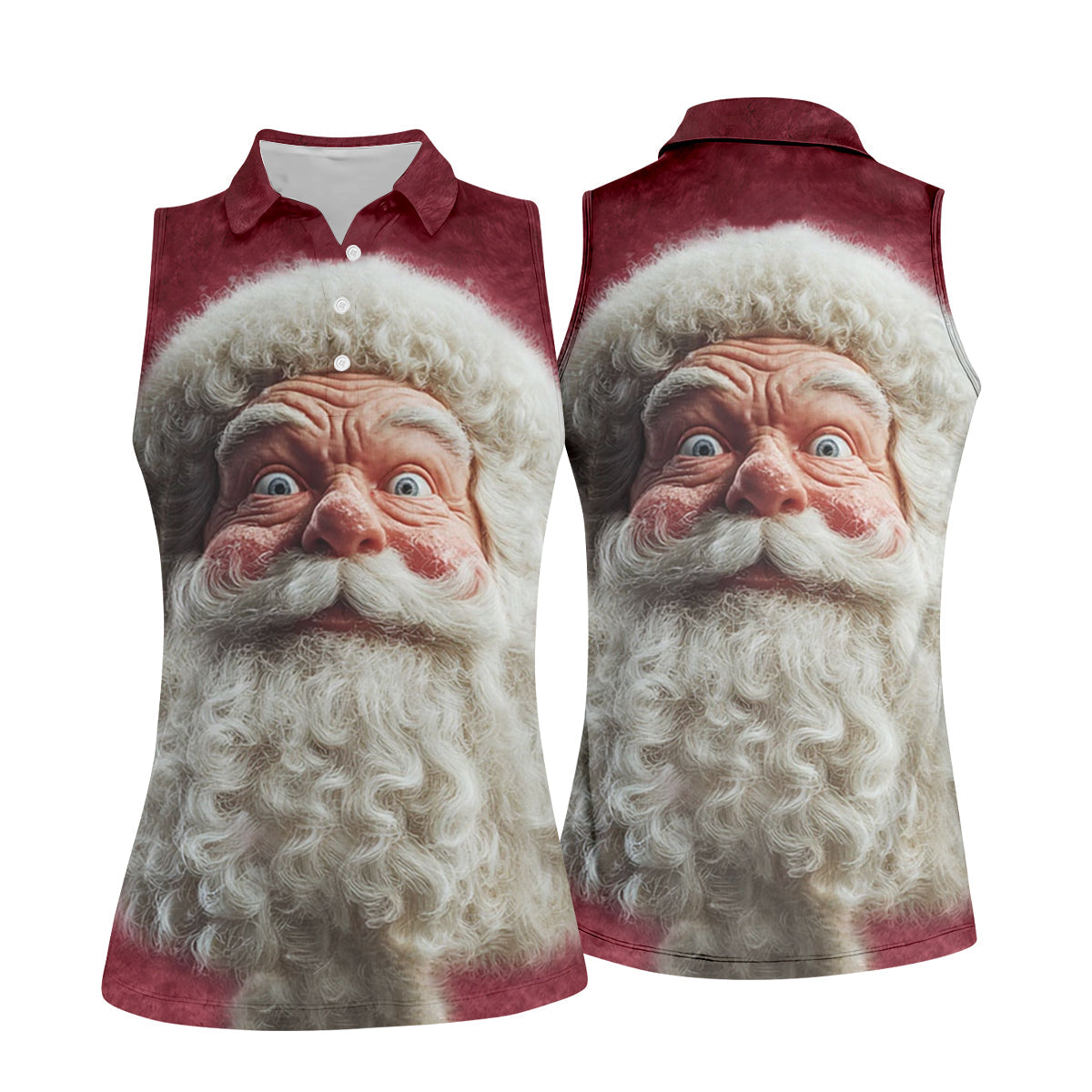 Santa Claus Face Funny Holiday Vintage Print Women Golf Top, Christmas Golf Shirt, Ladies Golf Tops