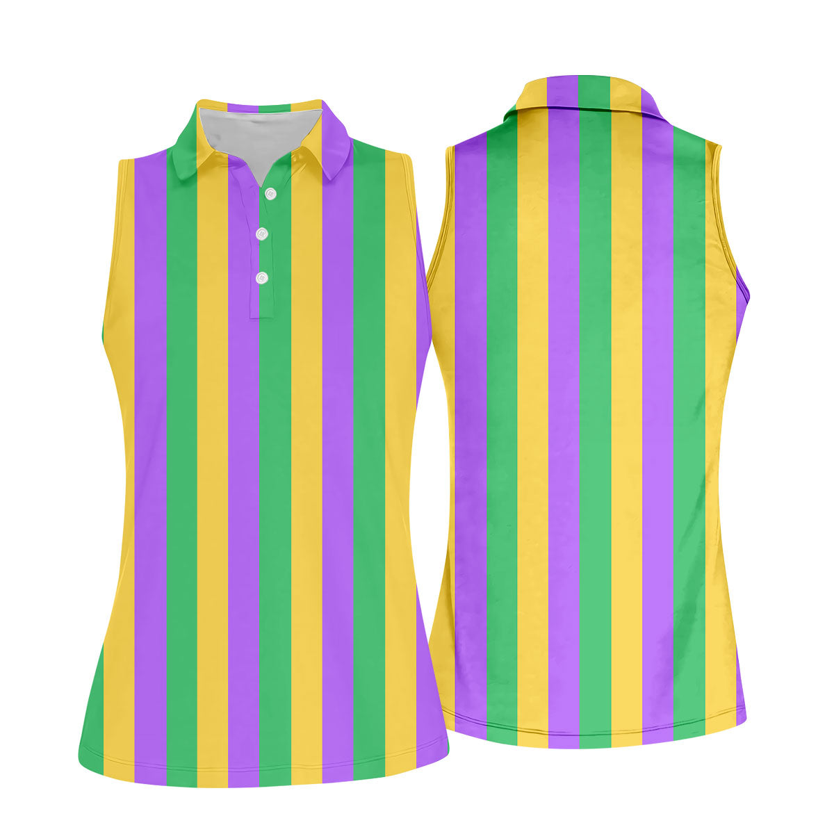 Green Gold Purple Vertical Stripe Mardi Gras Golf Shirt, Women's Golf Shirts, Ladies Golf Polos