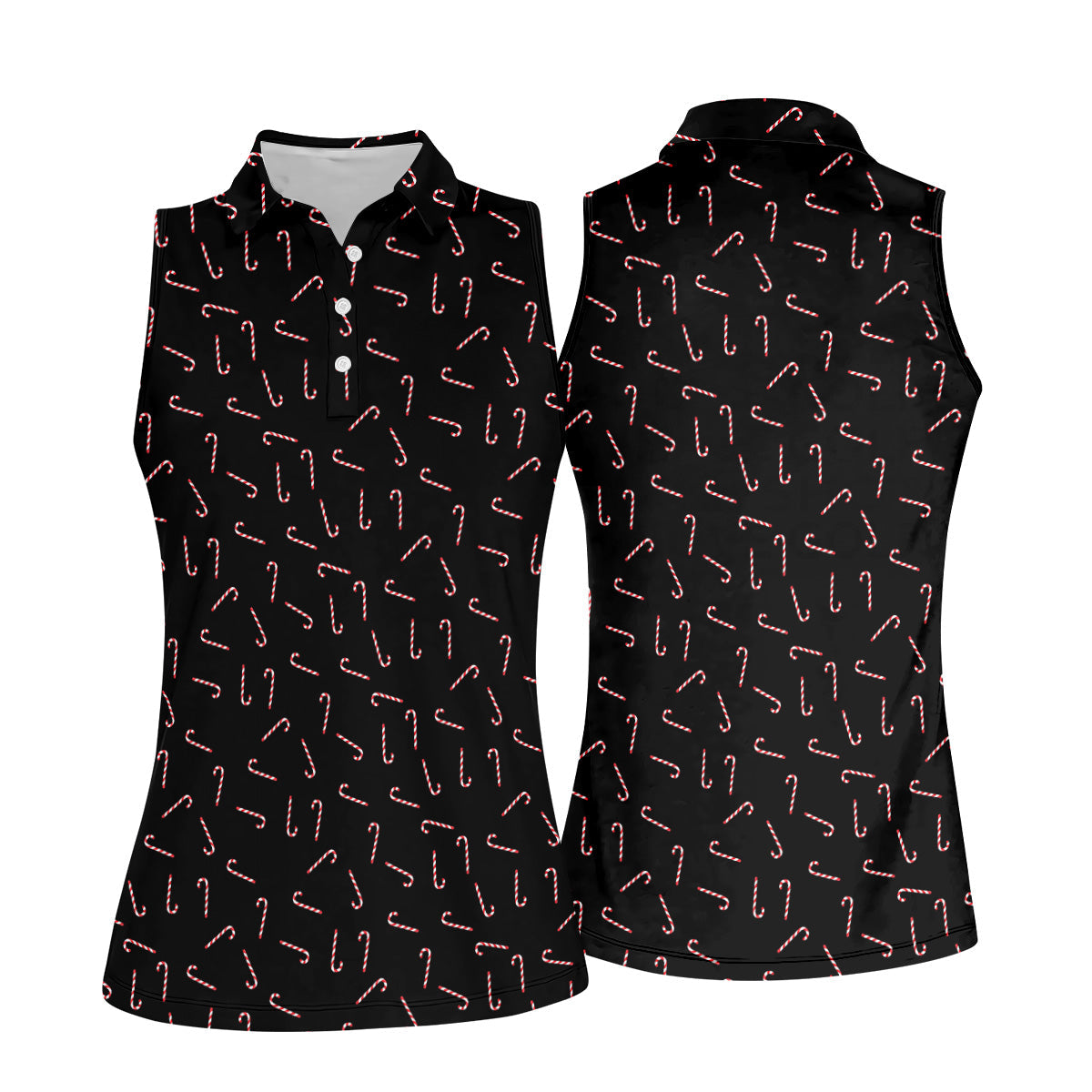 Christmas Candy Cane Women Golf Top, Christmas Golf Shirt, Black Golf Polo ShirtGolf Gift For Ladies