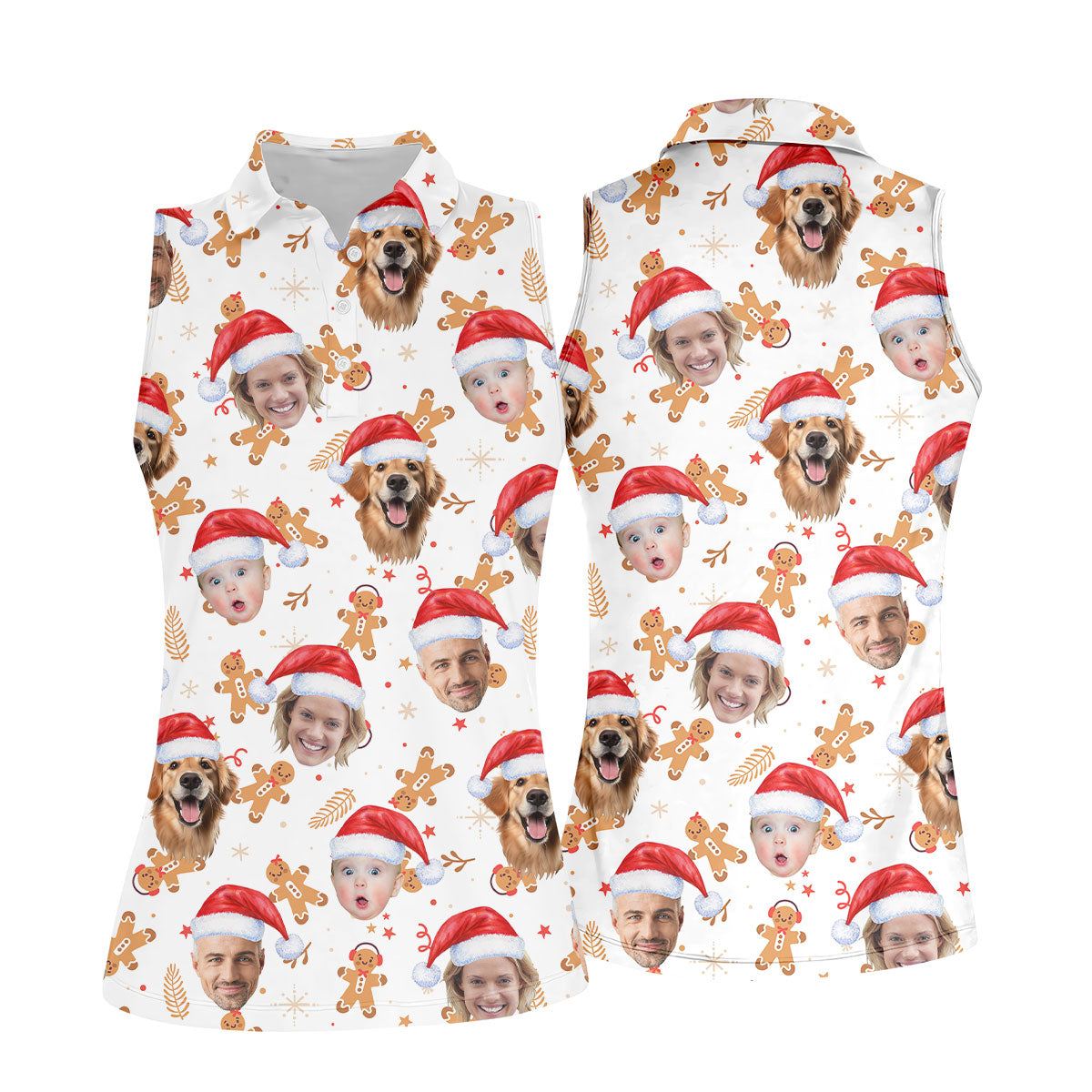 Custom Face Christmas Gingerbread White Golf Shirt, Christmas Golf Shirt, Women's Golf Tops, Golf Gift For Ladies