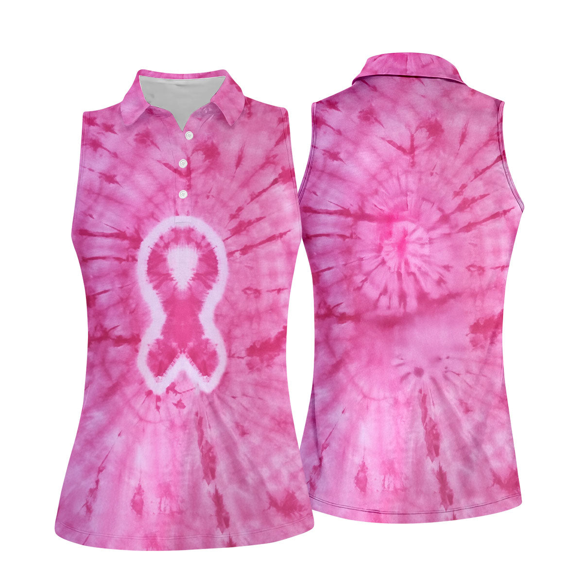 Breast Cancer Pink Tie Dye Womens Golf Shirt, Breast Cancer Awareness Shirt, Womens Golf Tops