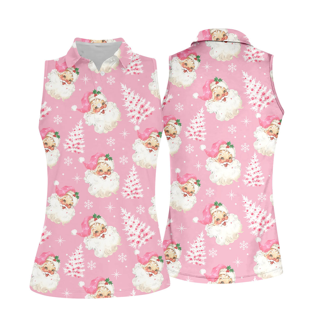 Pink Santa Claus Christmas Golf Shirt, Cute Golf Outfit, Women's Golf Tops, Golf Gift For Ladies