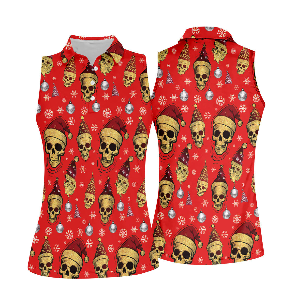 Vintage Skull Christmas Golf Shirt, Red Golf Shirt, Women's Golf Tops, Cool Golf Gift, Ladies Golf Shirts