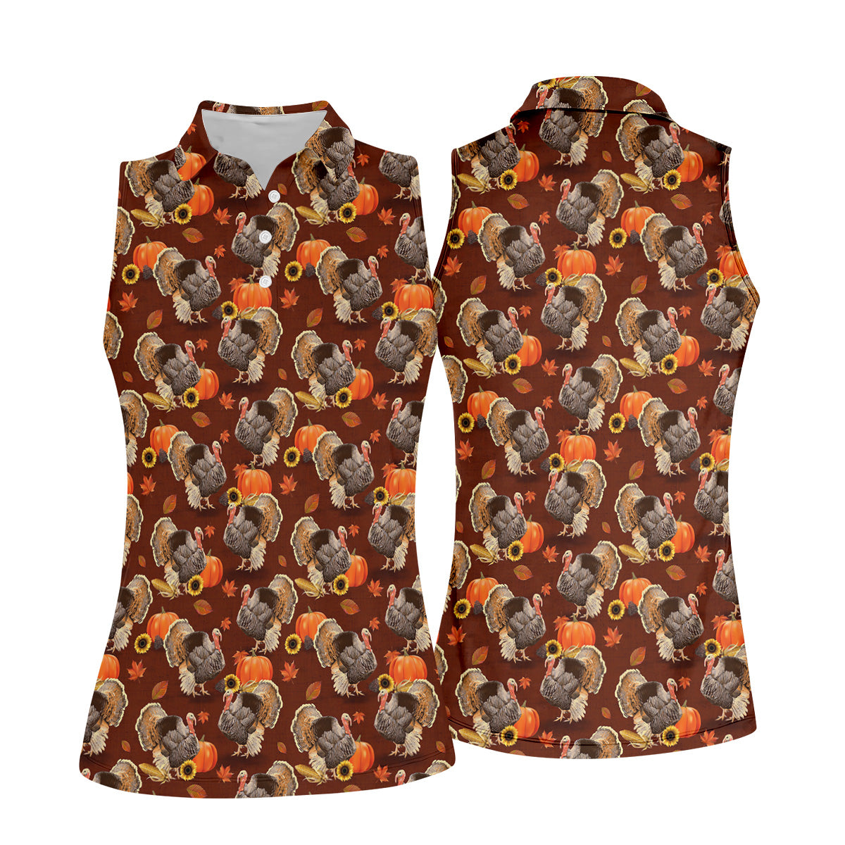 Thanksgiving Day Autumn Turkey Golf Shirt, Women Golf Top, Ladies Sleeveless Tops, Women's Golf Shirts
