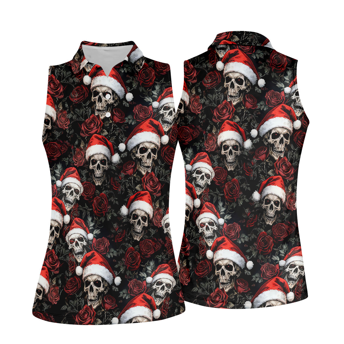 Vintage Skull And Roses Christmas Golf Shirt, Cool Golf Outfit, Ladies Golf Shirts, Women's Polo Shirt