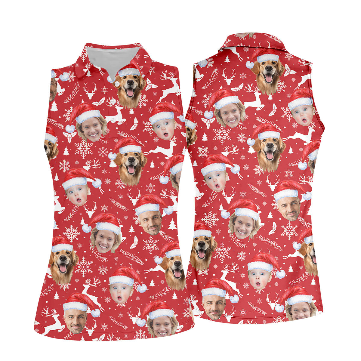 Custom Face Xmas Pattern Red Golf Shirt, Christmas Golf Shirt, Ladies Golf Shirts, Golf Gifts For Women
