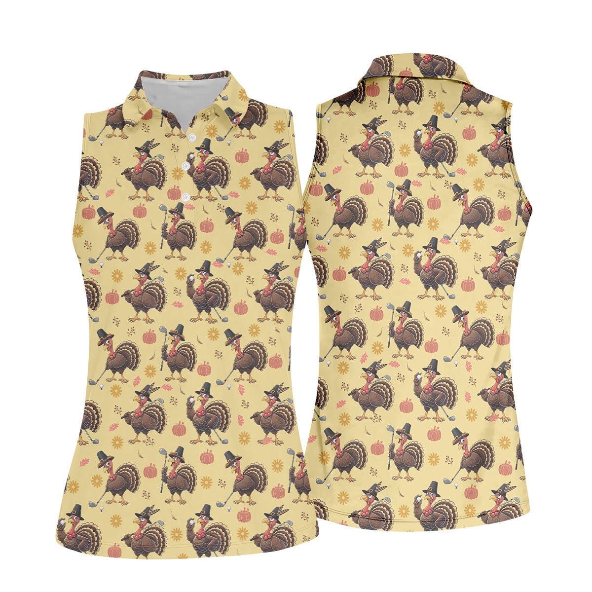 Turkey Thanksgiving Fun Women's Golf Shirts, Ladies Sleeveless Polo, Women's Polo Shirt