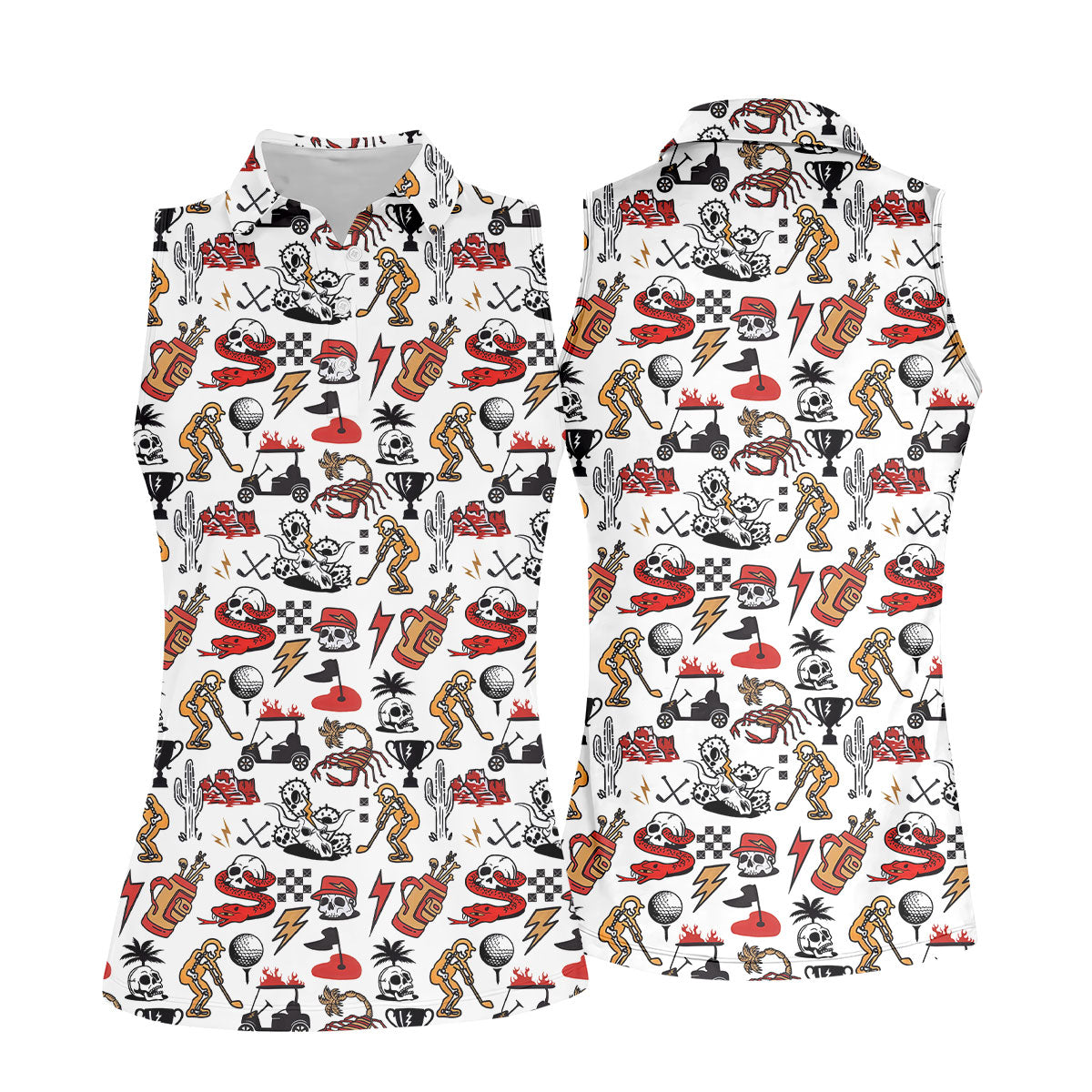 Horror Pattern White Halloween Women Golf Top, Halloween Gift Idea, Ladies Golf Shirts