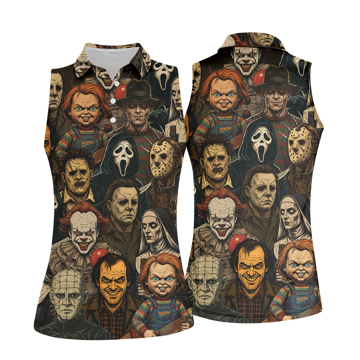 Horror Halloween Character Halloween Women Polo Shirt Ladies Golf Shirts, Halloween Golf Shirt