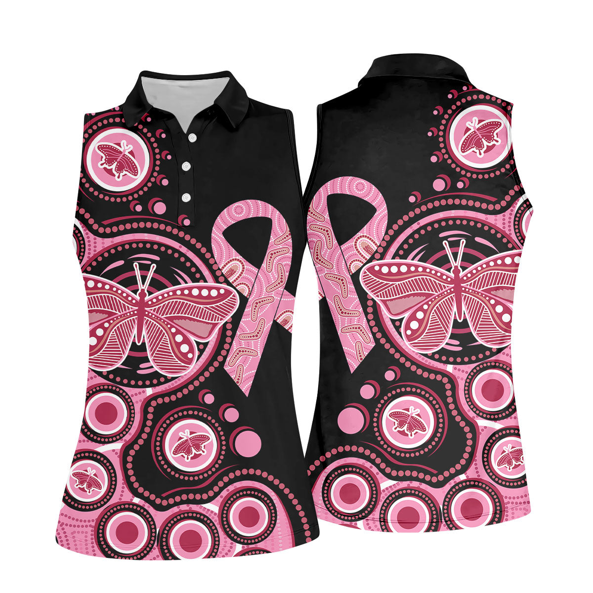 Breast Cancer Pink Butterfly Women Golf Top, Cancer Awareness Shirt, Ladies Golf Shirts