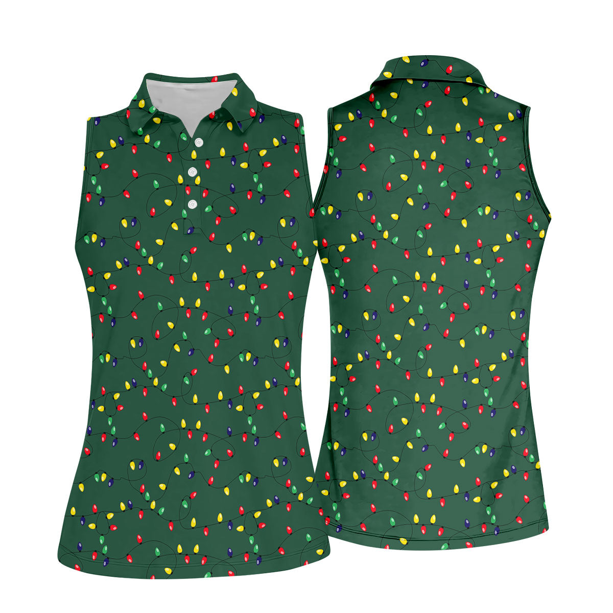 Christmas Colorful Lights Green Golf Shirt, Christmas Golf Shirt, Women's Golf Tops, Ladies Golf Shirts