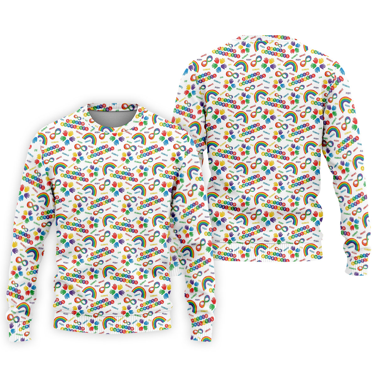 Autism Awareness Rainbow Pattern Colorful Handprints White Golf Shirt, Polo ShirtFor Men