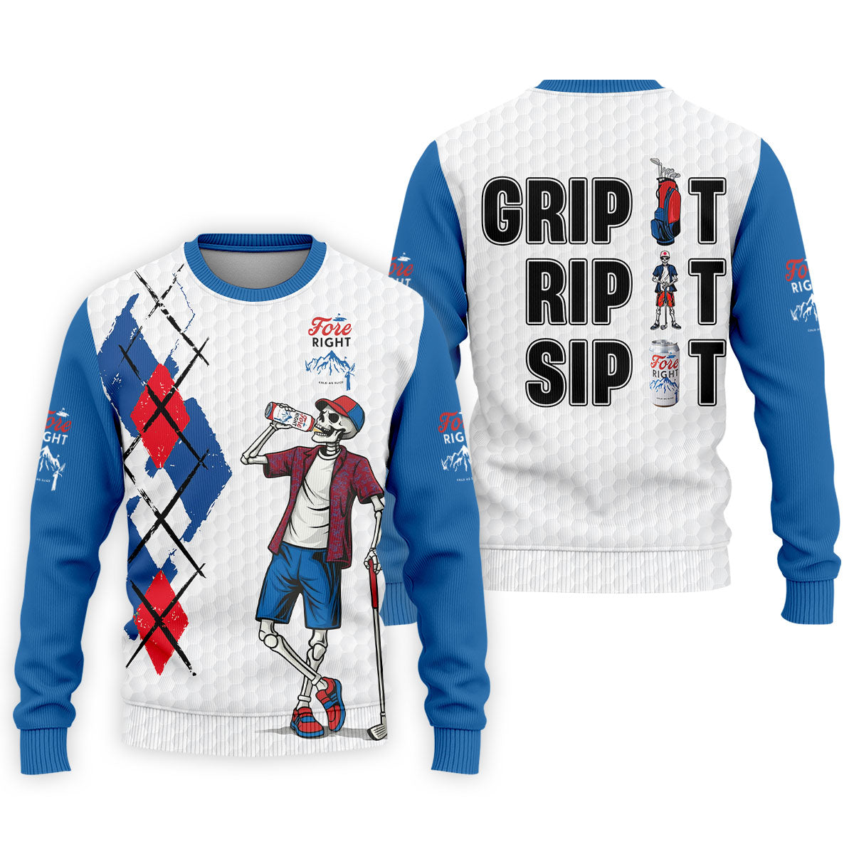 Fore Right Funny Skeleton Golf And Beer Red White Men's Funny Golf Shirts, Polo ShirtFor Men