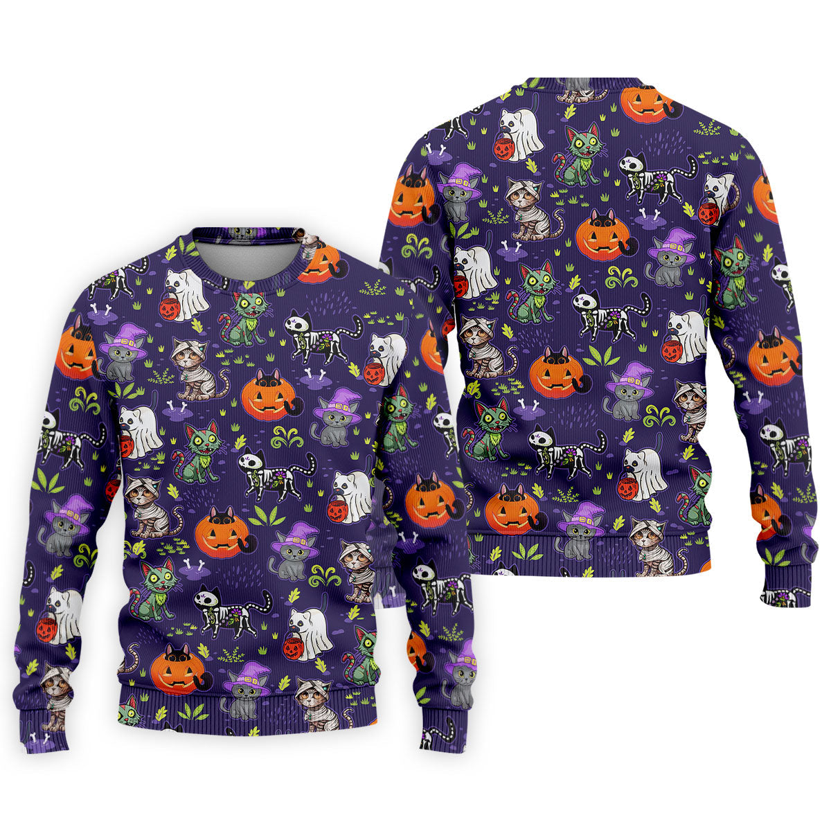 Purple Halloween Cats And Pumpkin Fun Men's Golf Polos, Cute Golf Outfit, Polo ShirtFor Men