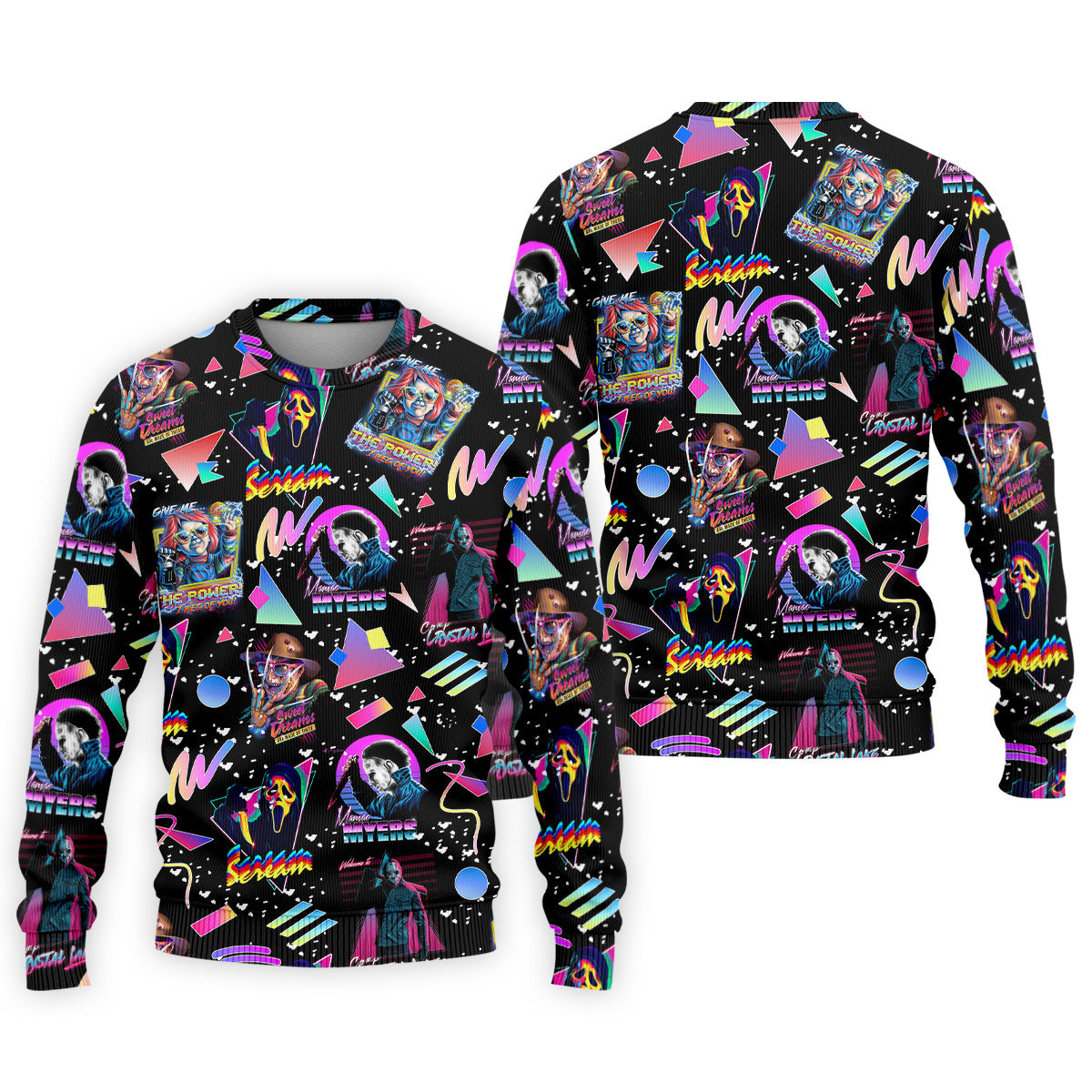 Retro Neon Horror Character Halloween Golf Shirt, Mens Golf Apparel, Hawaiian Golf Shirt