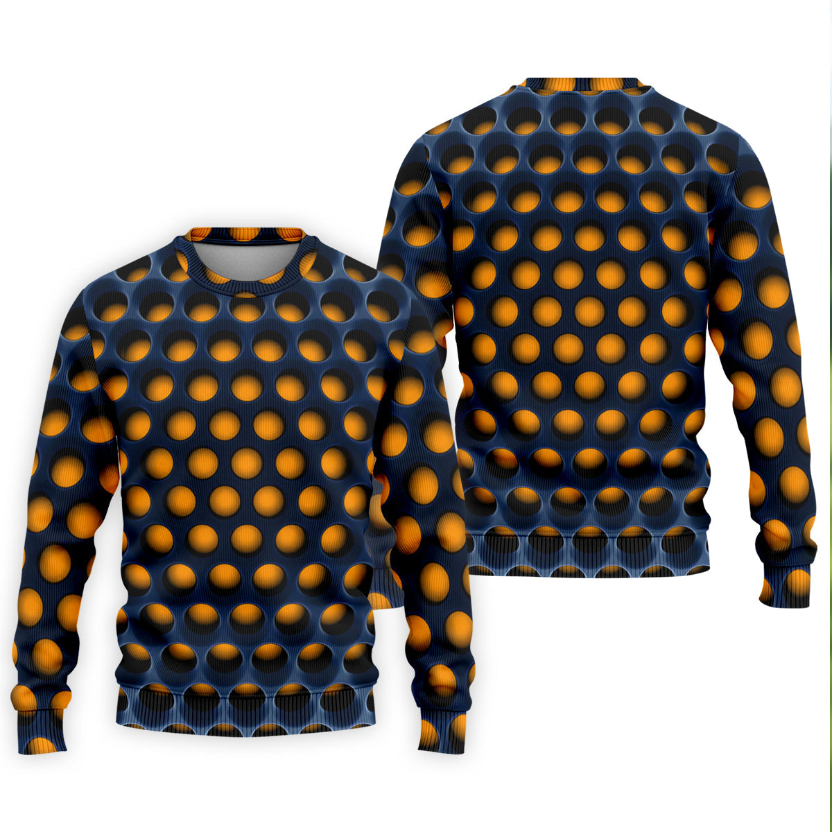 3D Effect Circular Pattern Orange Golf Shirt, Cool Golf Outfit, Men's Funny Golf Shirts, Polo Shirt Men