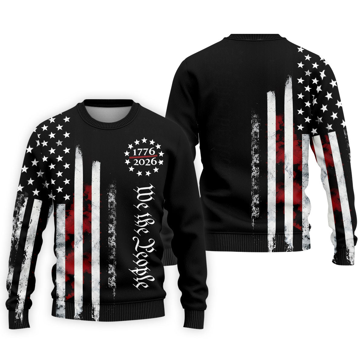 We The People Distressed Flag Patriotic Black Golf Shirt, 250 Years 4th Of July Golf Shirts For Men