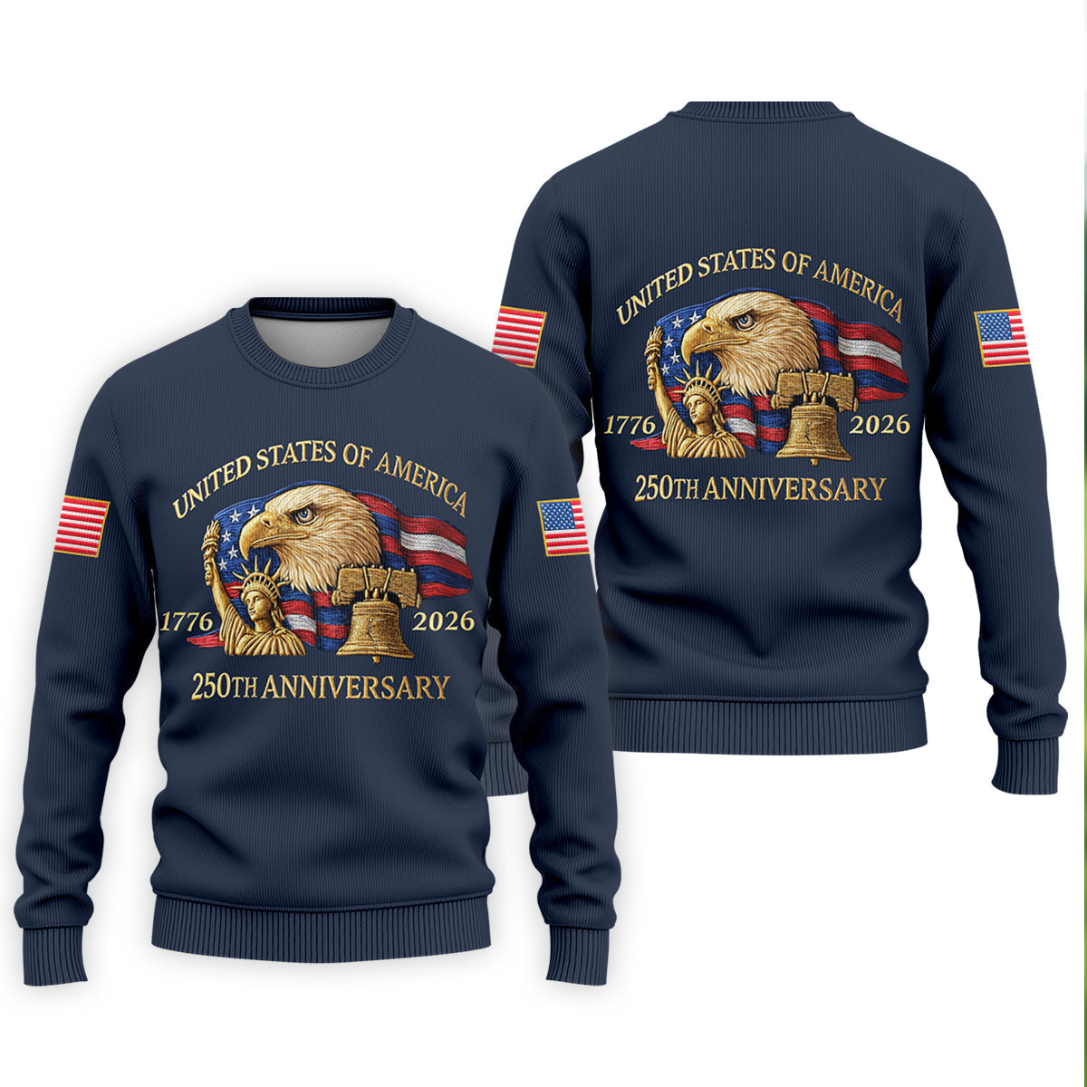 US America 250th Anniversary Patriot Eagle Embroidery Effect Golf Tops For Men, Patriot Golf Shirts For Men