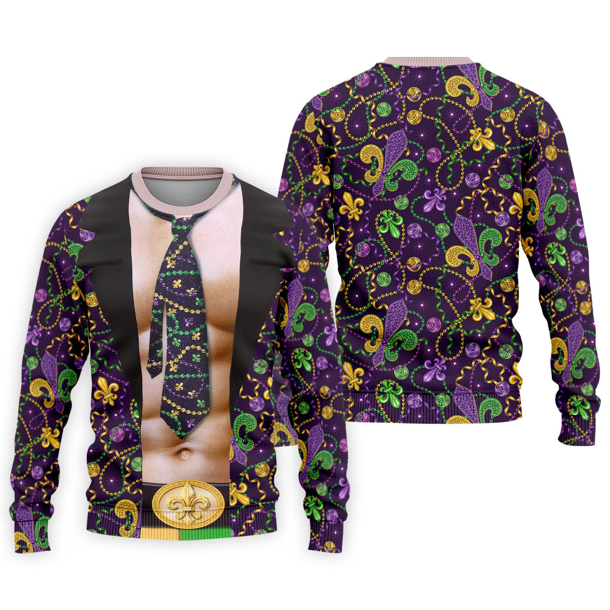 Mardi Gras Purple Green Gold Fleur De Lis Funny Costume Golf Shirts For Men, Men's Funny Golf Shirts