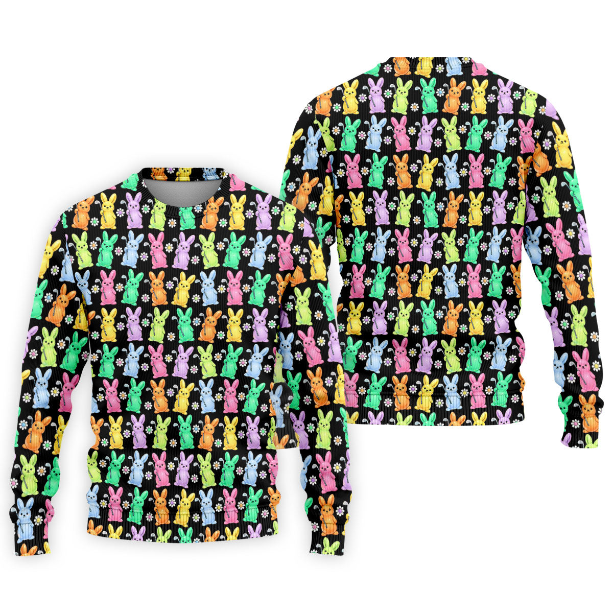 Colorful Easter Bunny Black Golf Shirt, Cute Golf Outfit, Golf Shirts For Men, Golf Gift For Men