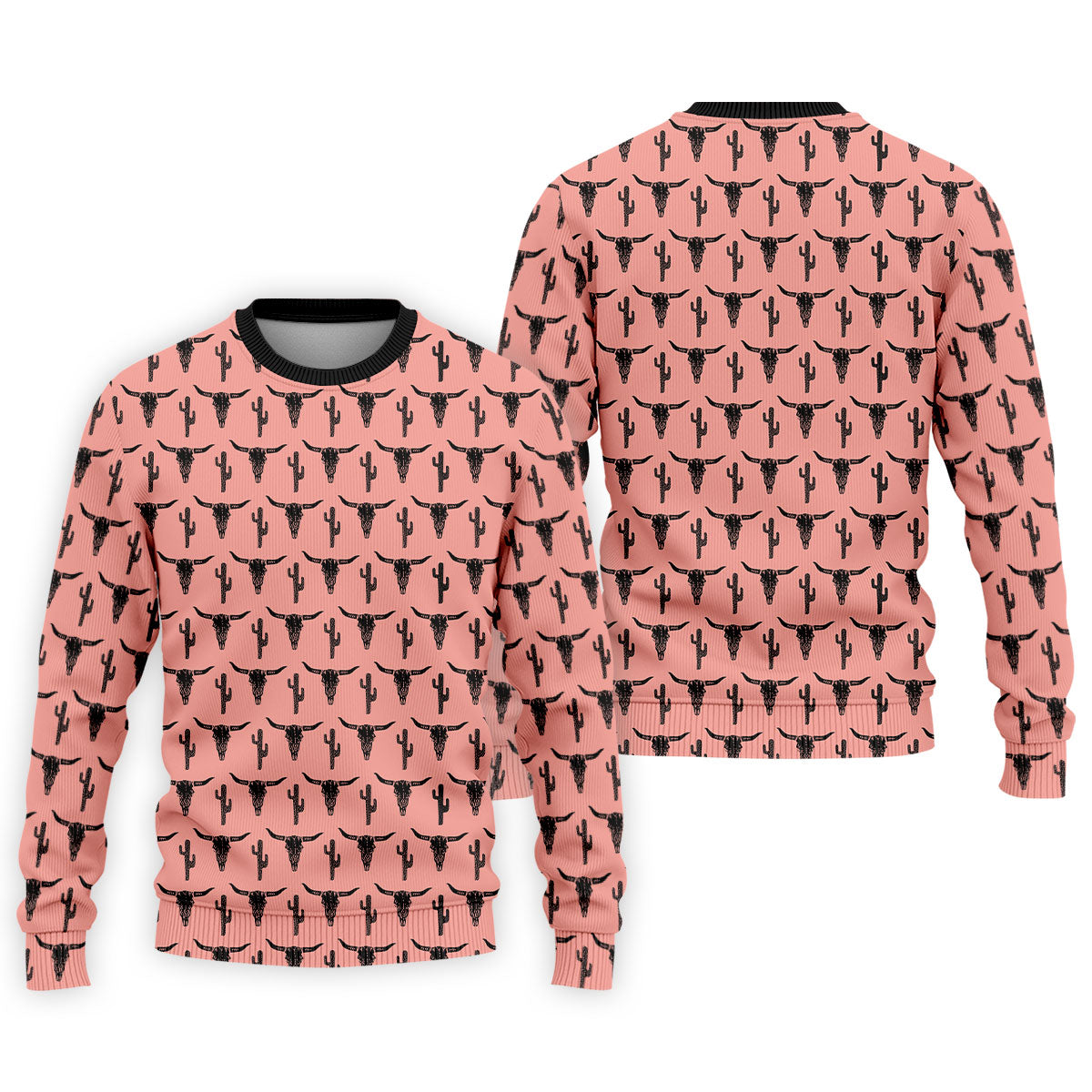 Longhorn Cow Skull Western Theme Peach Pink Golf Tops For Men, Polo Shirtor Men, Golf Shirts For Men