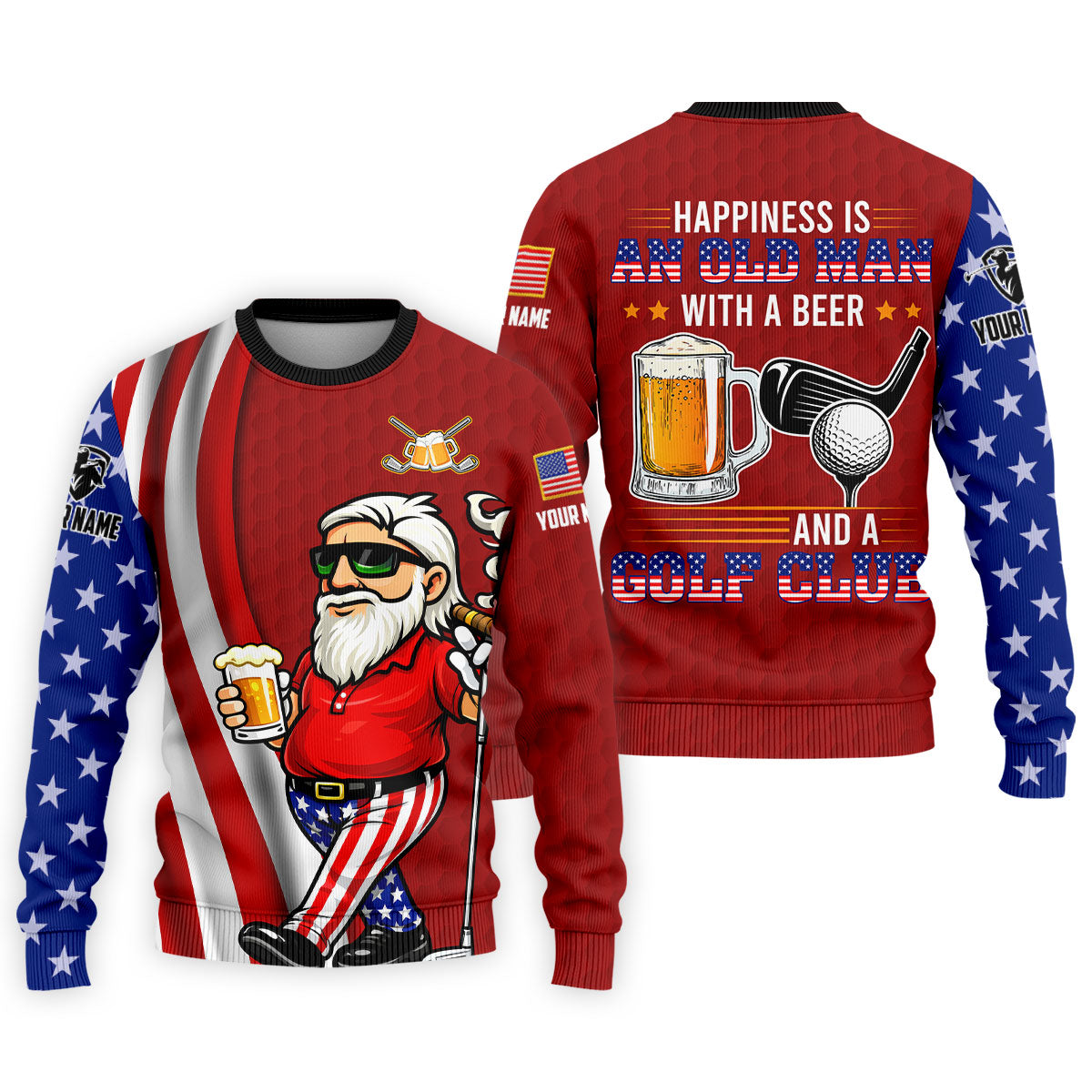 Happiness Is An Old Man With A Beer Funny 4th Of July Red Golf Shirt, 250th Anniversary Golf Shirts For Men