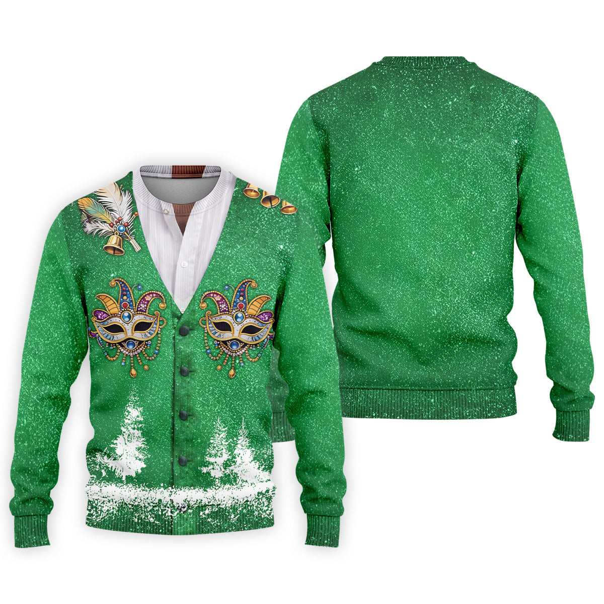 Masquerade Mask Feather Mardi Gras Glitter Print Green Golf Shirt, Polo ShirtFor Men, Golf Shirts For Men