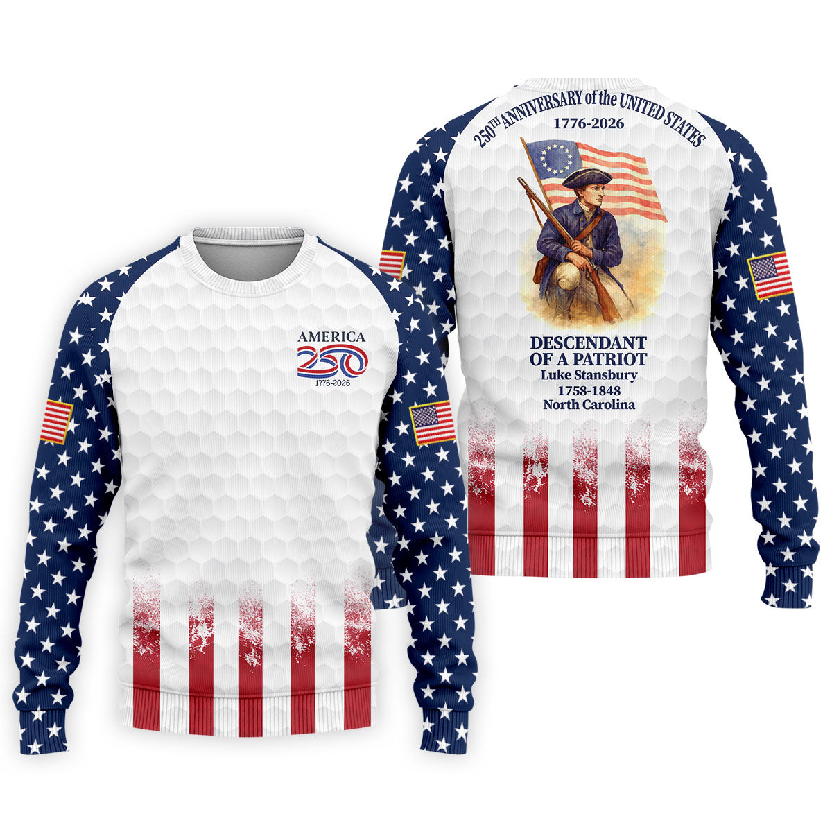 250th Anniversary Descendant Of A Patriot American Flag Golf Shirt, Patriotic 4th Of July Golf Shirts For Men
