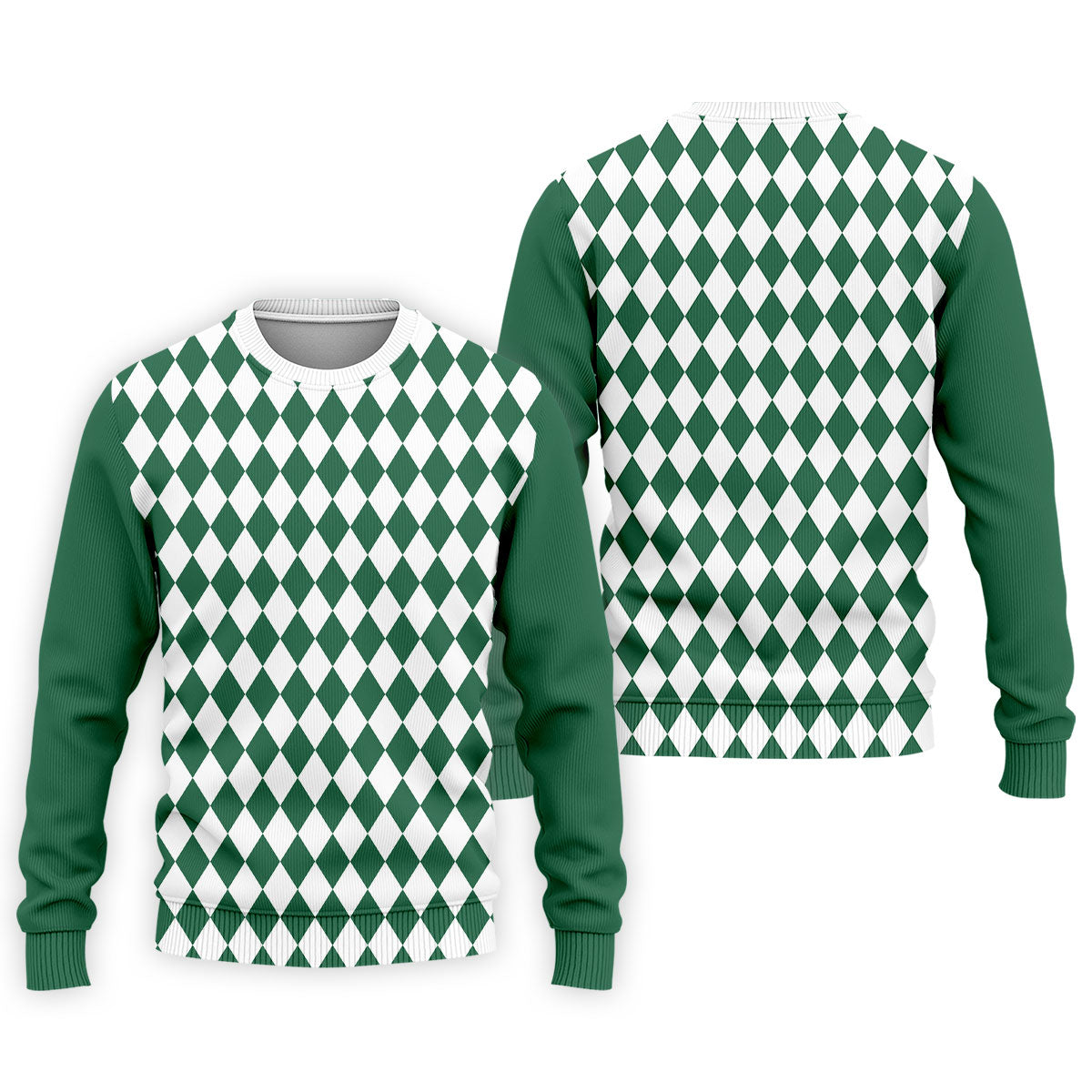 Green And White Argyle Pattern Retro Golf Shirt, Golf Tops For Men, Golf Shirts For Men, Polo For Men