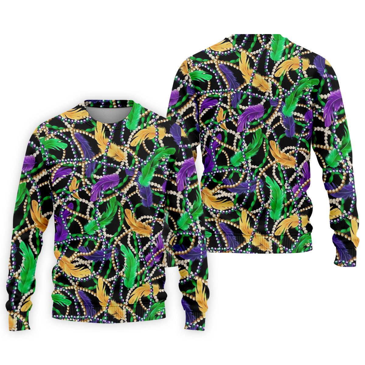 Purple Green Gold Feather Beads Mardi Gras Golf Shirt, Polo ShirtFor Men, Golf Shirts For Men