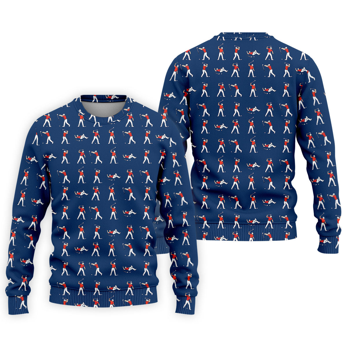 Cartoon Figures Golf Pose Navy Golf Shirt, Golf Tops For Men, Polo ShirtFor Men, Golf Shirts For Men