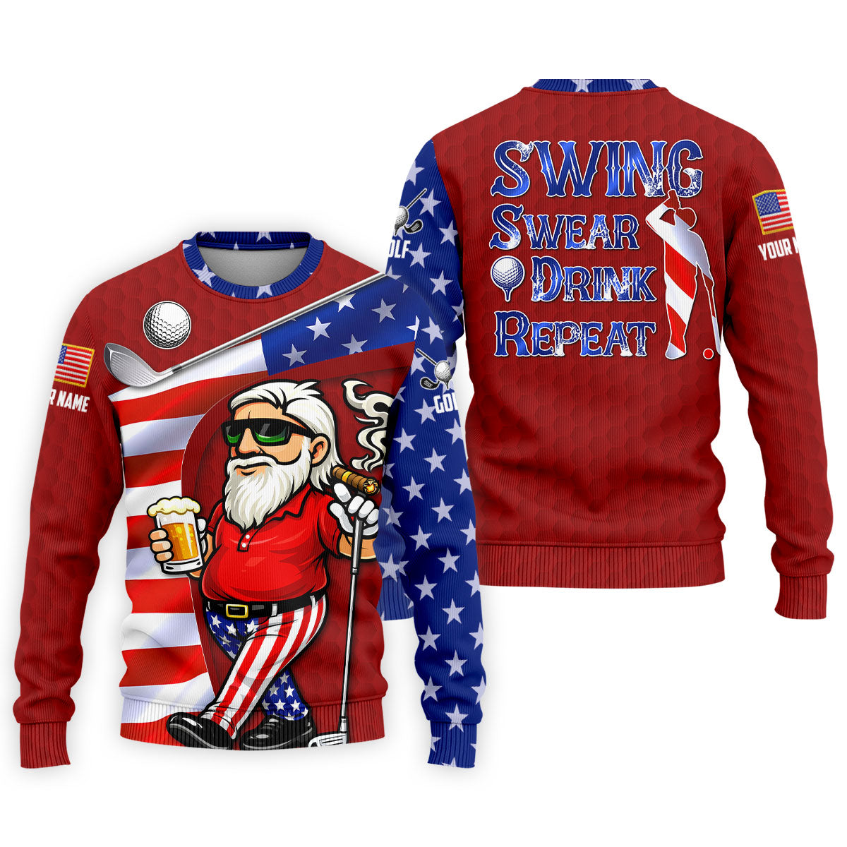 Swing Swear Drink Repeat Golf And Beer Patriotic Man 4th Of July Red Golf Shirt, 250 Years Golf Shirts For Men