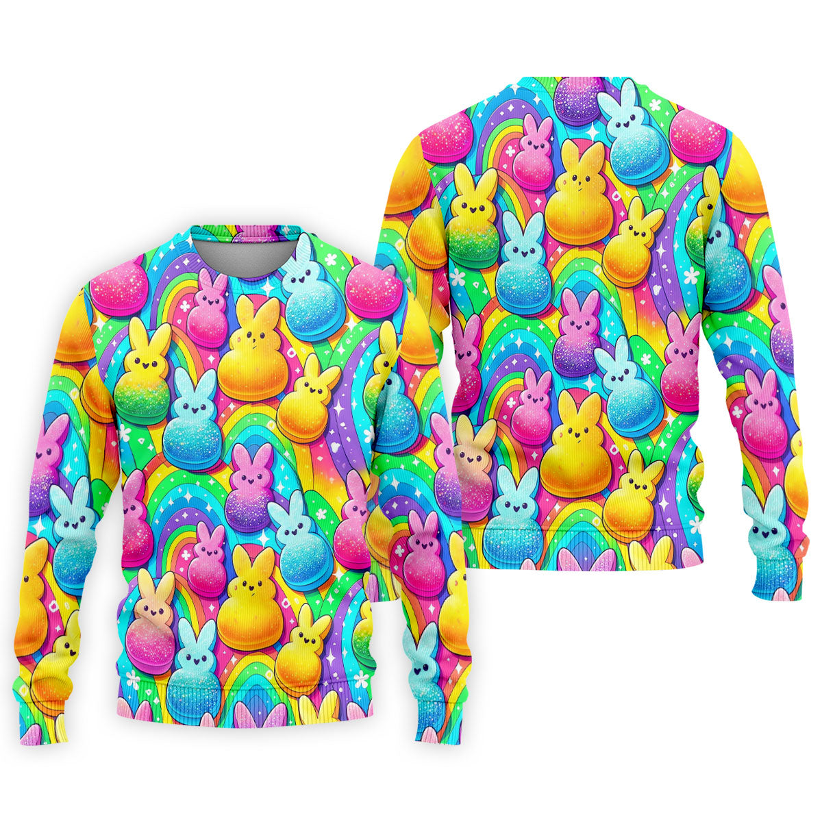 Colorful Easter Peeps Rainbow Pattern Golf Shirts For Men, Cute Golf Outfit, Polo ShirtFor Men
