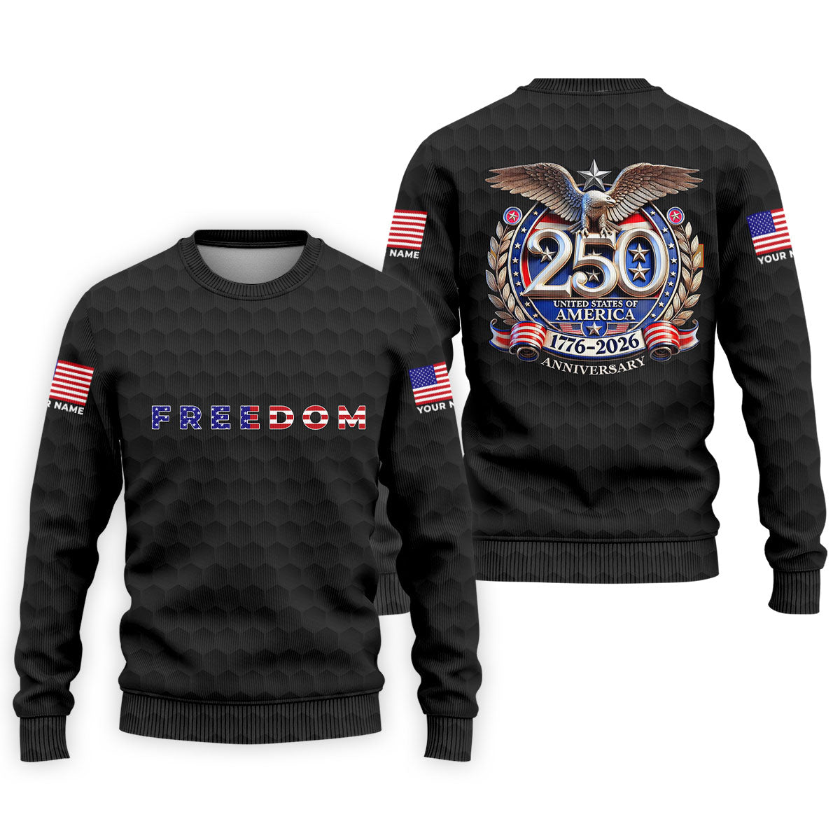 Freedom American Bald Eagle 250th Anniversary Black Golf Shirt, Patriotic 4th Of July Golf Shirts For Men