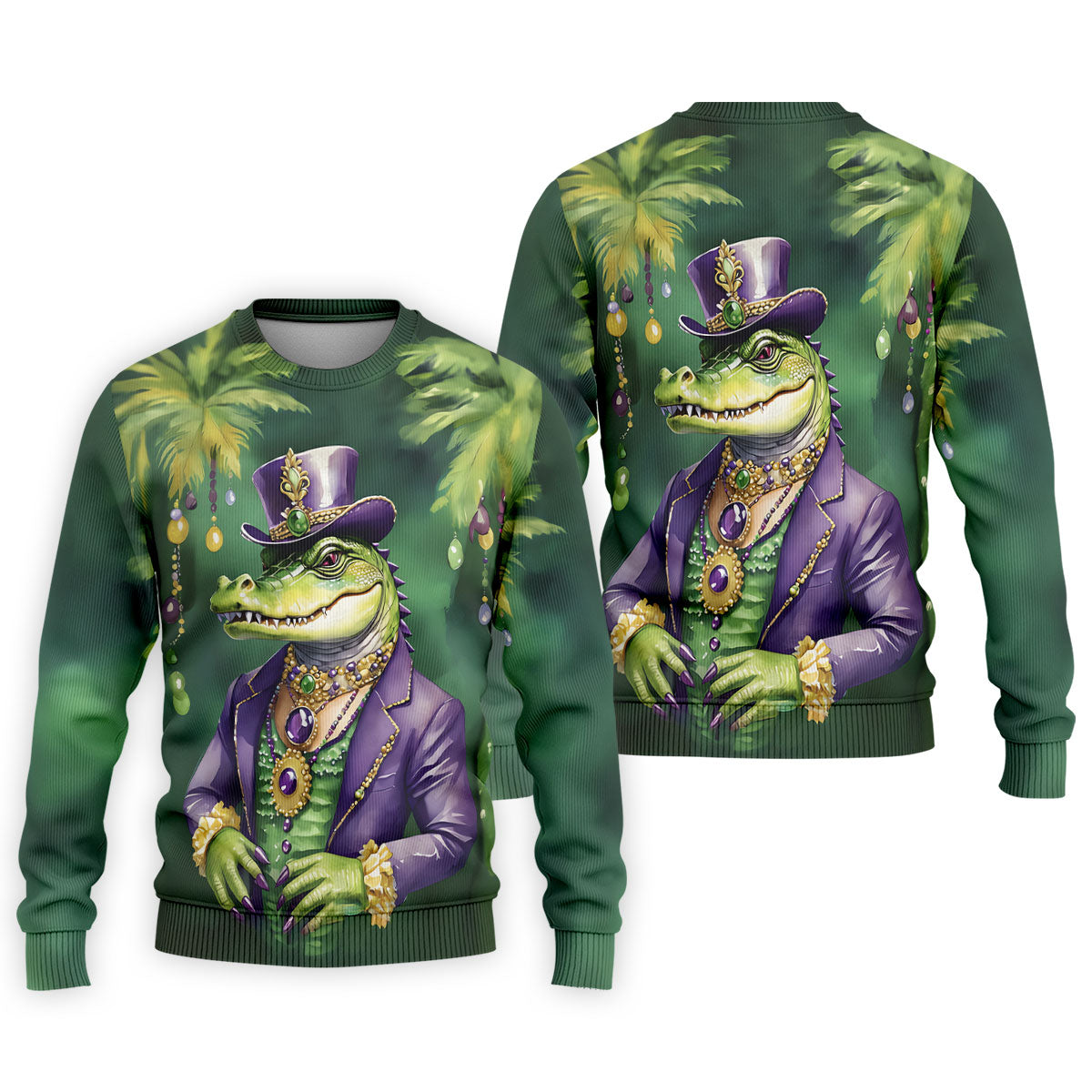 Mardi Gras Alligator Decorated Palm Tree Print Golf Shirt, Polo ShirtFor Men, Golf Shirts For Men
