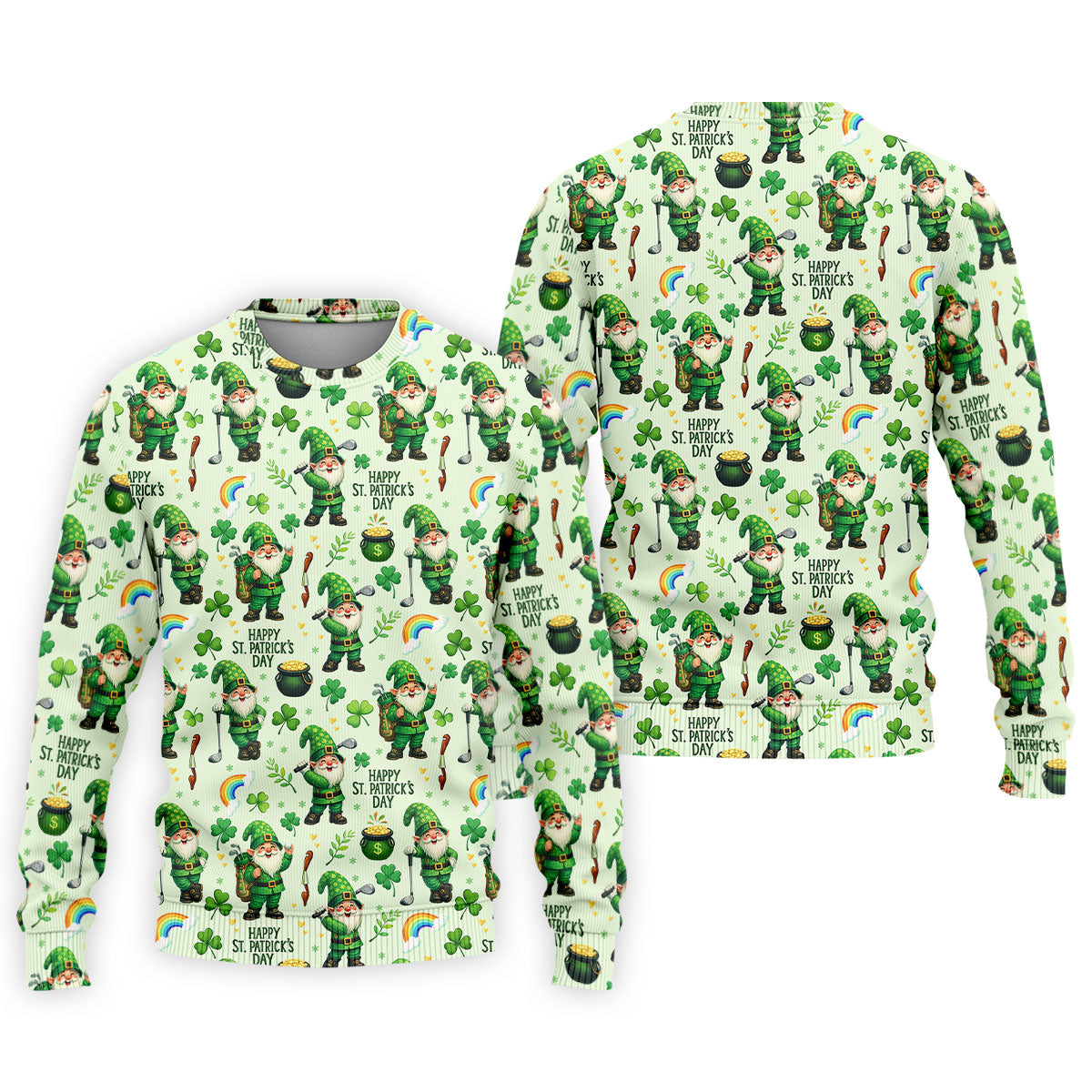 Happy St Patrick's Day Gnomes Shamrock Golf Shirt, Men's Funny Golf Shirts, Golf Shirts For Men