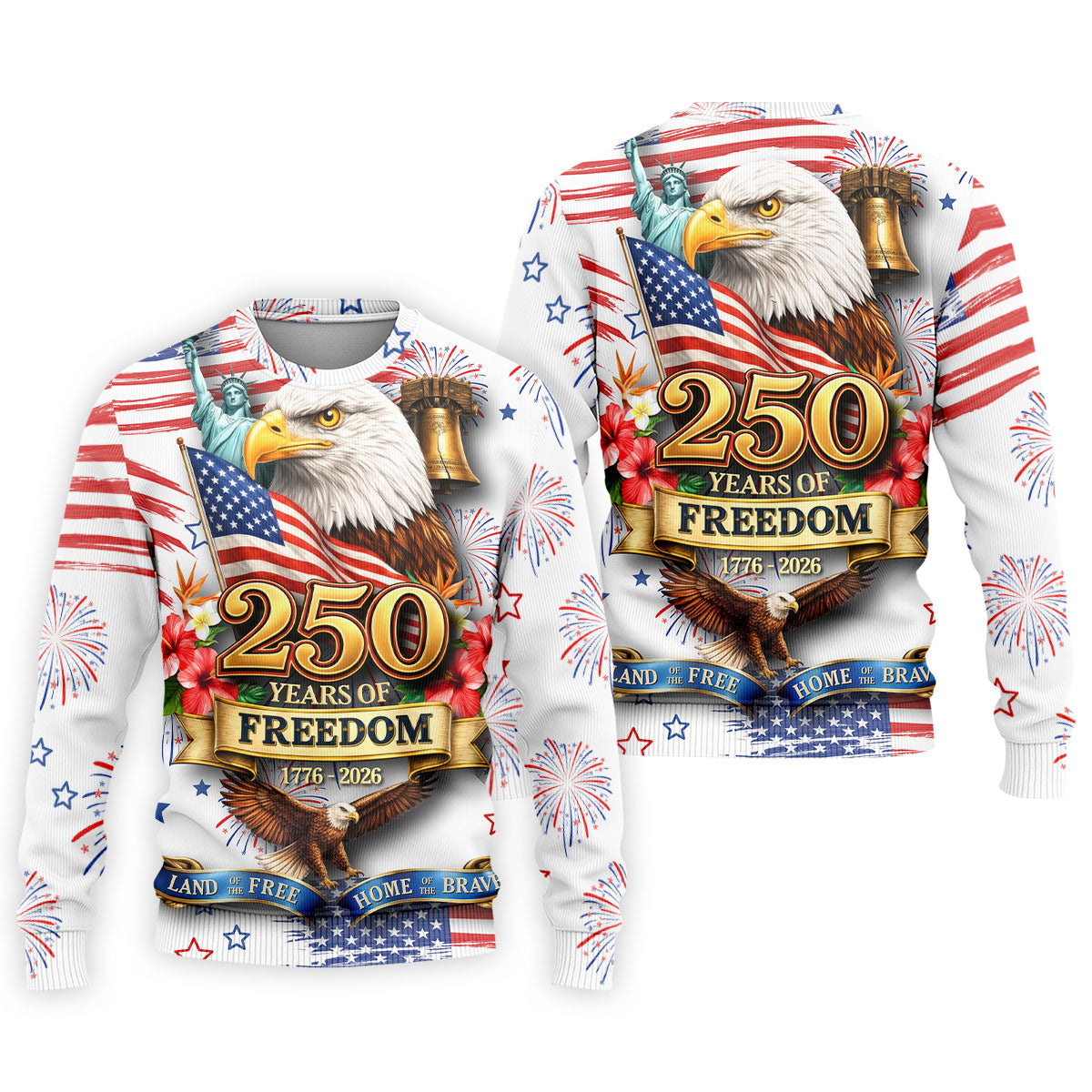 250 Years Of Freedom 1776-2026 White 4th Of July Golf Shirts For Men, 250th Anniversary Patriotic Golf Shirt