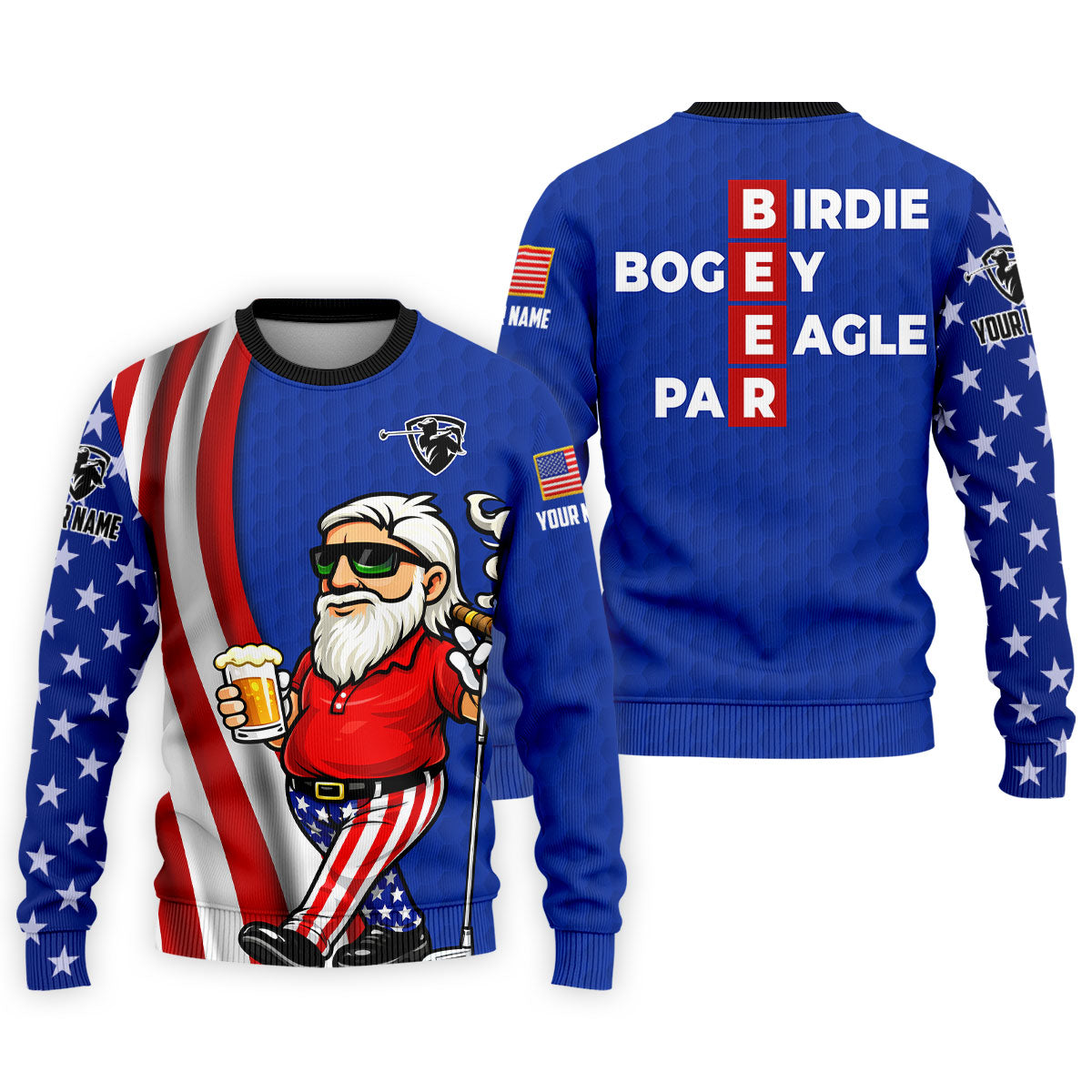 Patriotic Man Golf And Beer Funny 4th Of July Navy Golf Shirt, 250 Years Of America Golf Shirts For Men