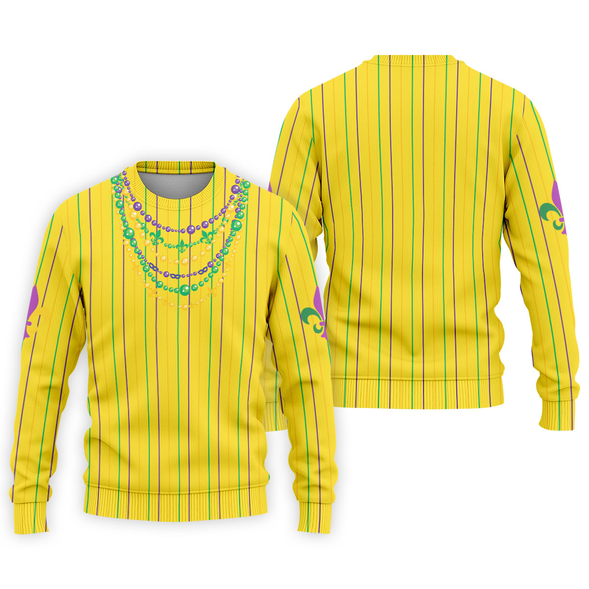 Mardi Gras Beads Necklaces Print Yellow Golf Shirt, Golf Tops For Men, Polo ShirtFor Men, Golf Shirts For Men