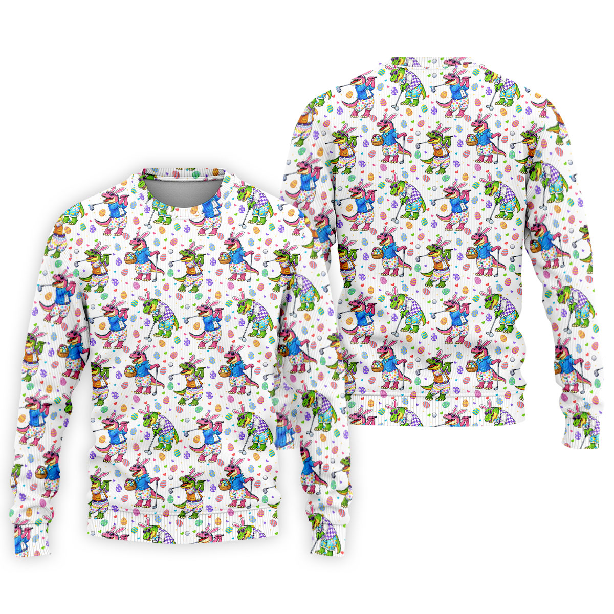 Easter Dinosaur Gradient Pattern Men's Funny Golf Shirts, Golf Shirts For Men, Polo ShirtFor Men