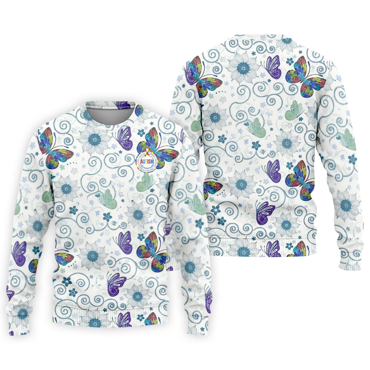 Autism Awareness Flower And Butterfly Puzzle Ribbon Men's Golf Shirt, Polo ShirtFor Men