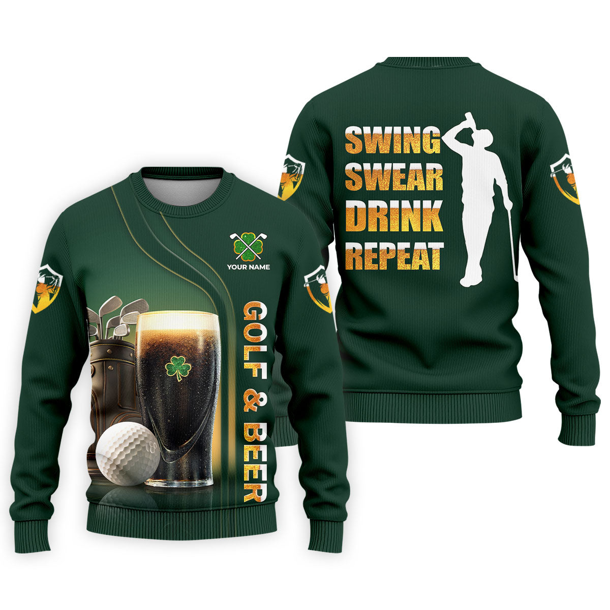 Swing Swear Drink Repeat Golf And Beer St Patrick's Day Green Golf Tops For Men, Golf Shirts For Men