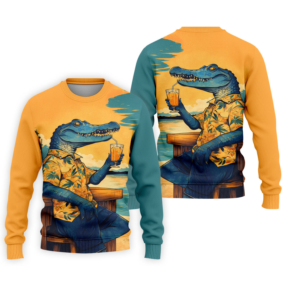 Funny Crocodile Tropical Theme Hawaiian Golf Shirt, Polo Shirt Men, Golfing Apparel